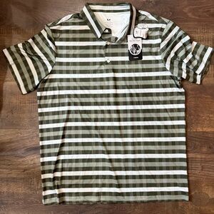 Green and White Striped Polo Shirt